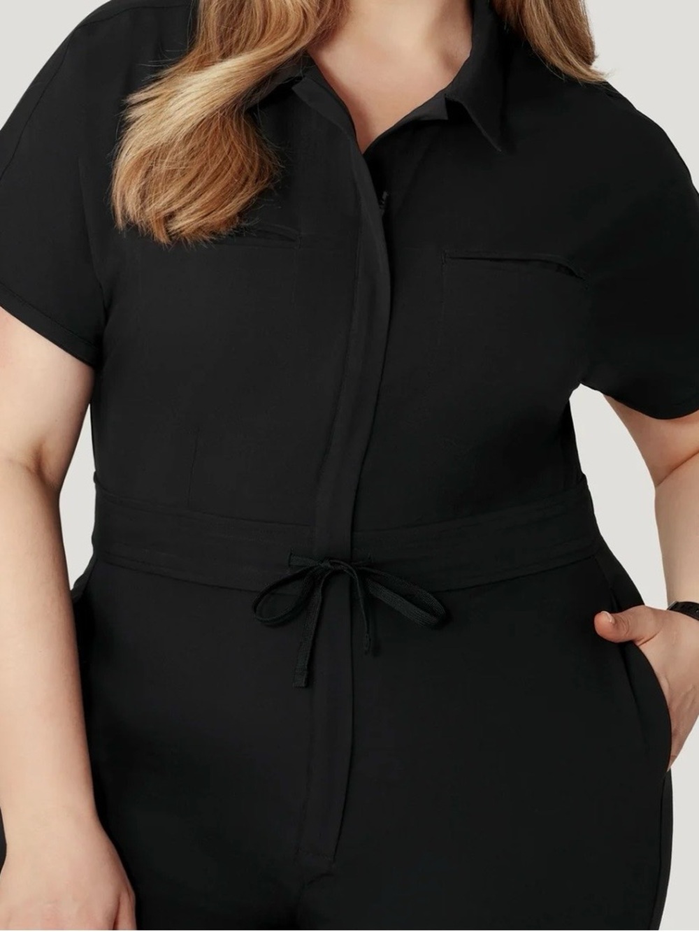 Mandala Scrubs Petite Size 2XL Black Collared Drawstring Utility Jogger Jumpsuit